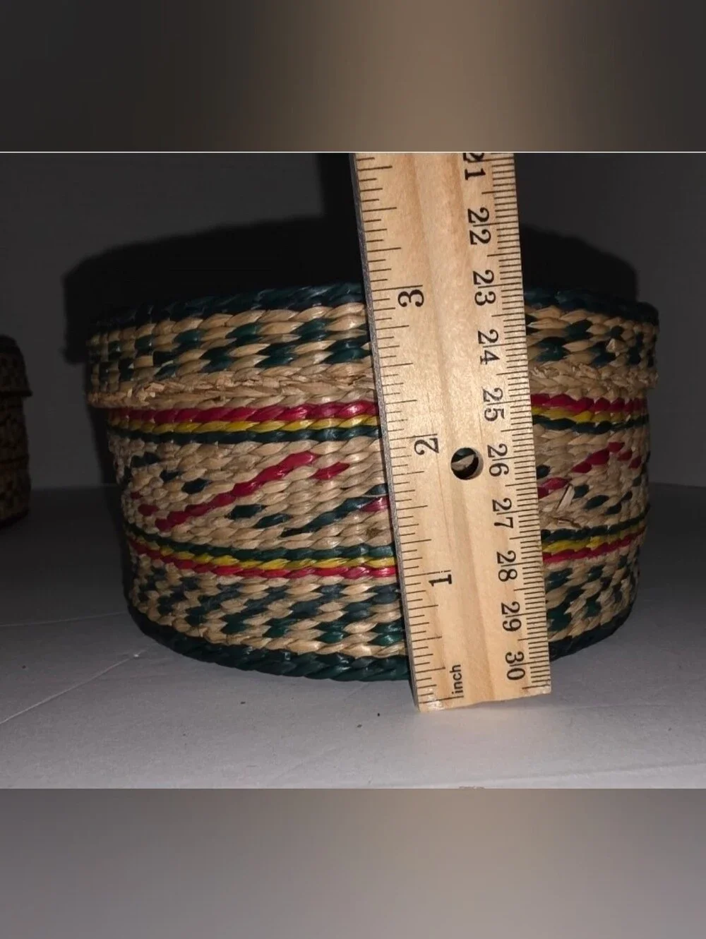 VTG Sweetgrass Woven Nesting Baskets w/Lid Round Natural Red Green Set Of 5 Read